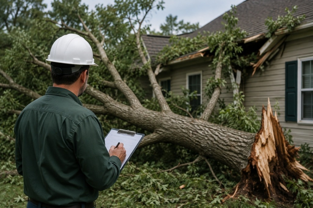 Arborist Evaluation | On-Site & Remote Consultation 5 Arborist Evaluation | On-Site & Remote Consultation Arborist documenting a failed tree that struck a home