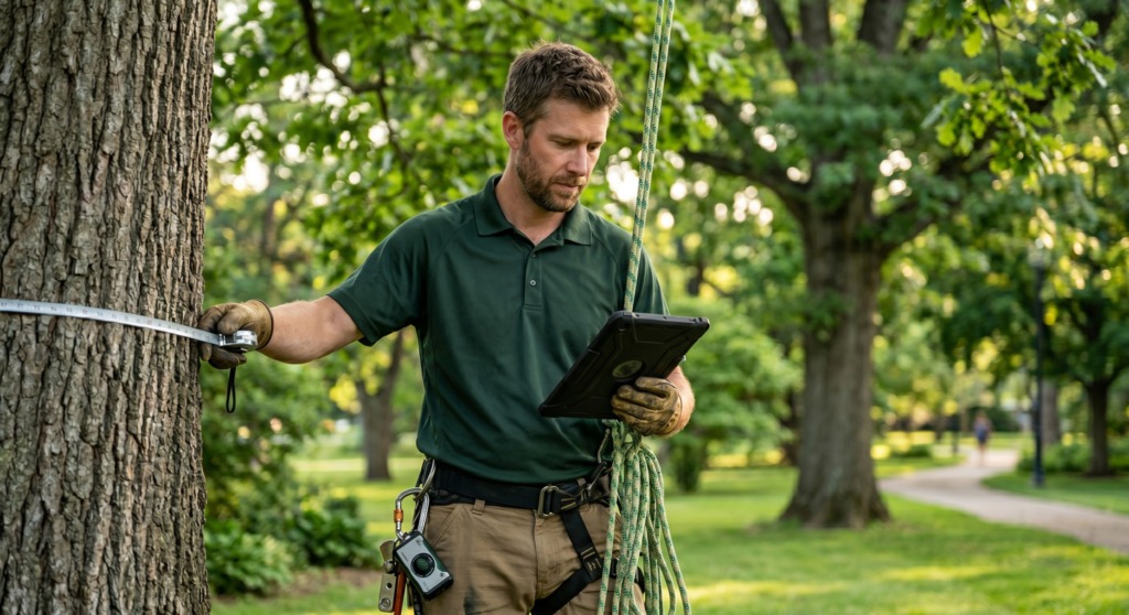 Arborist Evaluation | On-Site & Remote Consultation 12 Arborist Evaluation | On-Site & Remote Consultation Arborist reviewing tree condition data on a tablet