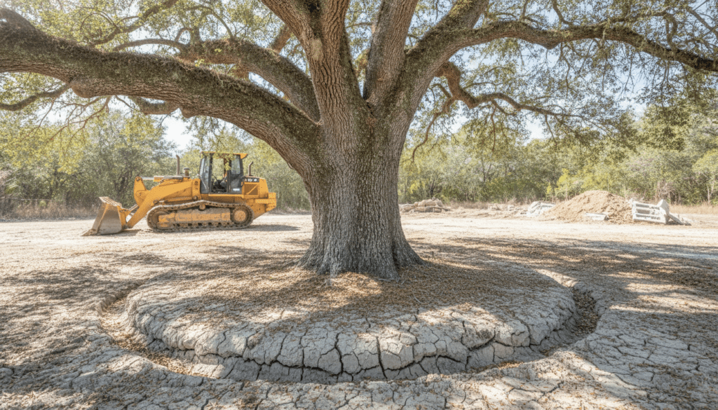 Arborist Evaluation | On-Site & Remote Consultation 3 Arborist Evaluation | On-Site & Remote Consultation Construction equipment and compacted soil around a mature tree